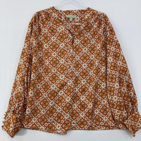 Ryegrass size 1X Floral Abstract Geometric Boho Long Sleeve Popover Blouse - Picture 1 of 11